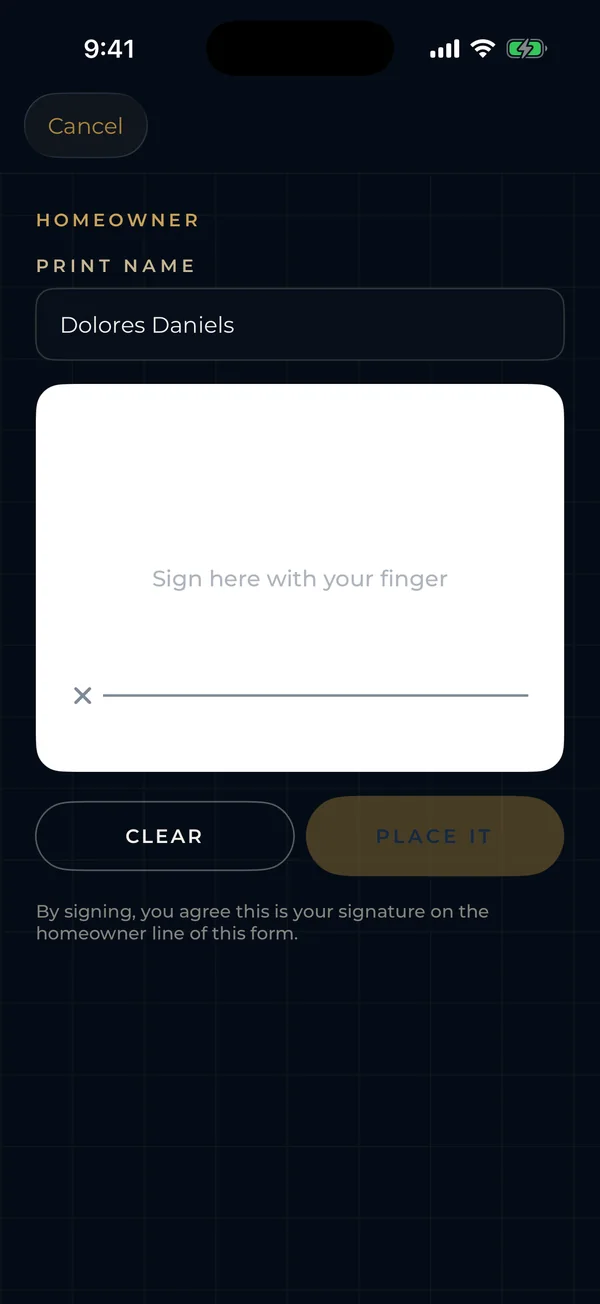 Haggai Home on iPhone: a homeowner signs with a finger